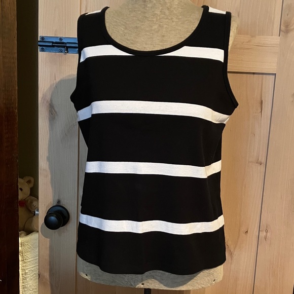 Talbots Tops - Talbots Black and White size L Striped Short Sleeve 100% cotton top.